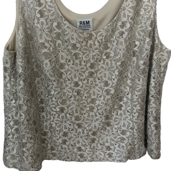 R&M Richards Women's Beige Sequined Tank Camisola‎ Sleeveless Lace  20W Coquette - Picture 4 of 5
